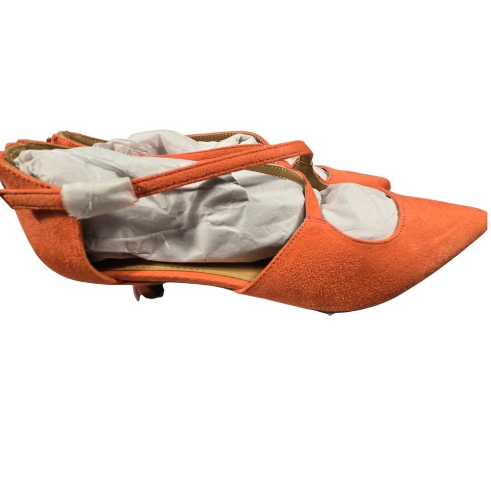 Comfortview Dawn Orange Faux Suede Kitten Heel Pumps Pointed Toe Shoes 9W